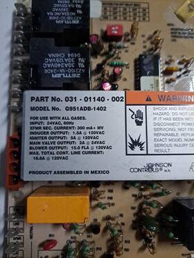 031-01140-002 Johnson Controls Furnace Control Circuit Board G951adb-1402 031-01140-002 Johnson Controls Furnace Control Circuit Board G951adb-1402