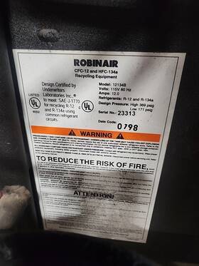 Robinair 12134b R-12 And R-134a Recycling Equipment 2 Bottles
