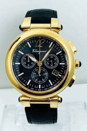 F77lcq5009sb09 Salvatore Ferragamo Idillio Unisex Golden Dark Blue Strap Watch