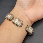 Antique Sterling Silver Carved Shell Cameo Panel Bracelet 925 Story Scene 6.5IN. Fixed Price $373.62.