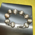 Vtg Sterling Silver Shell Cameo Bracelet 7 Graduated Panels. Fixed Price $99.99.